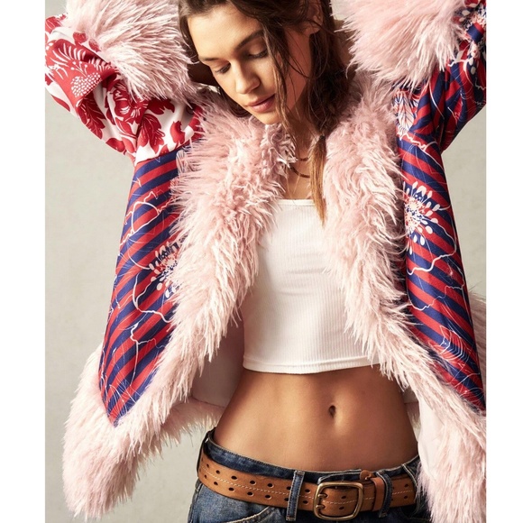 Boho Floral Print Vegan Fort Open Front Oversized Jacket Coat - Picture 4 of 7